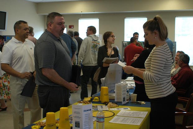 Active-duty, transitioning and former service members residing in the Pacific Northwest participate in a job fair at the Jackson Park Community Center in Bremerton, Wash.