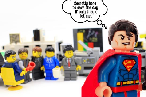 superman with office workers