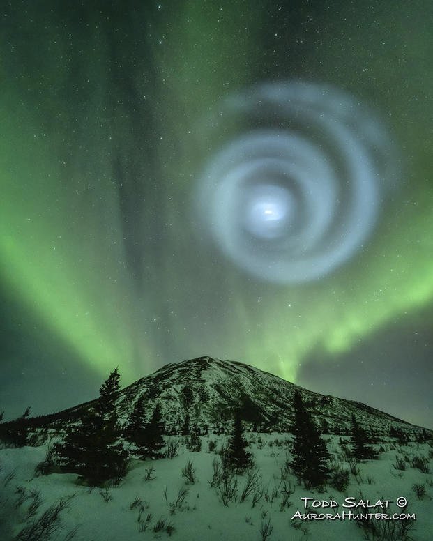 northern light enthusiasts got a surprise when something odd was mixed in with the green bands of light