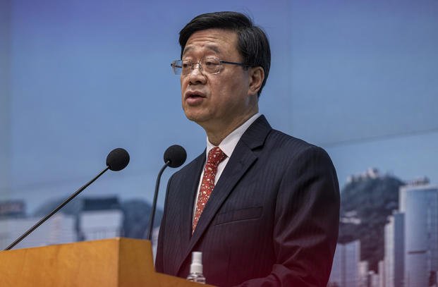 Hong Kong Chief Executive John Lee speaks during a news conference in Hong Kong