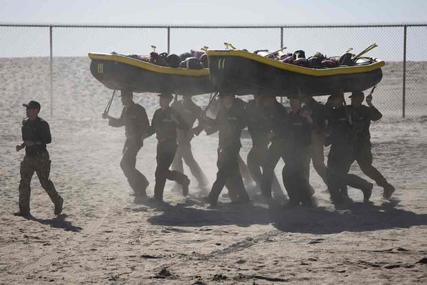 U.S. Navy SEAL candidates participate in BUD/S training.