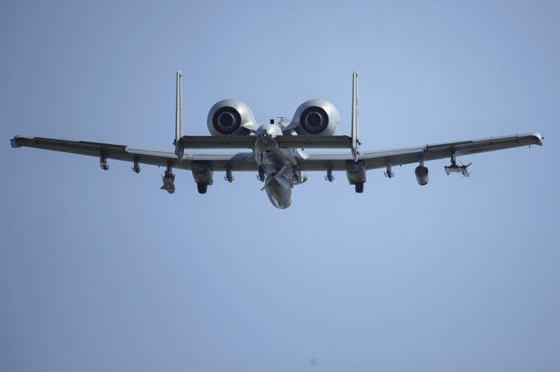 A-10 Thunderbolt II ground combat airplane takes off from the Schleswig-Jagel Air Base in Jagel, Germany