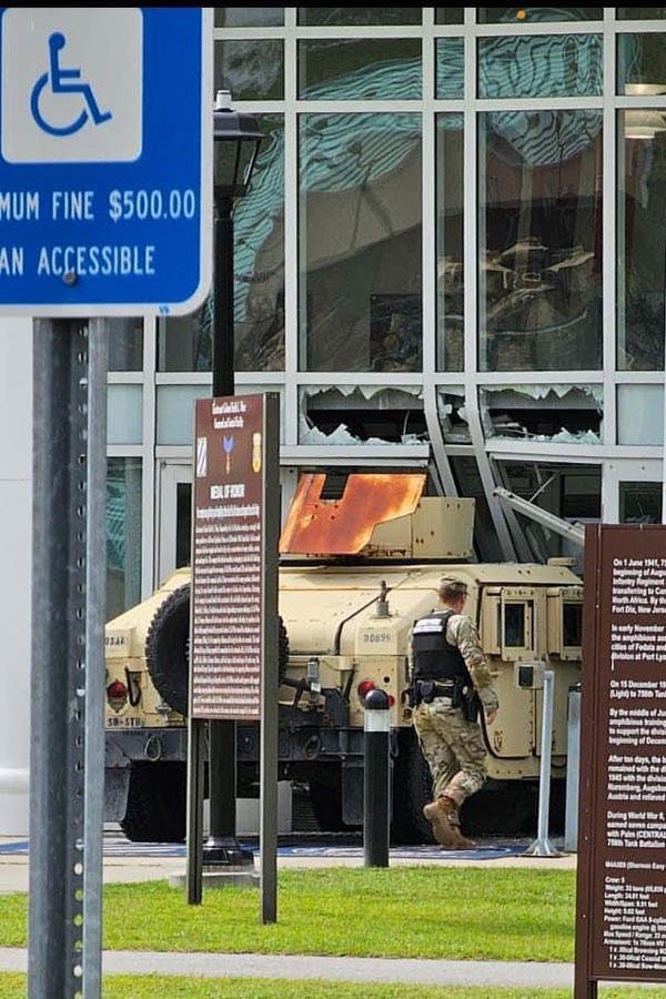 A Humvee was smashed into the headquarters of the 3rd Infantry Division
