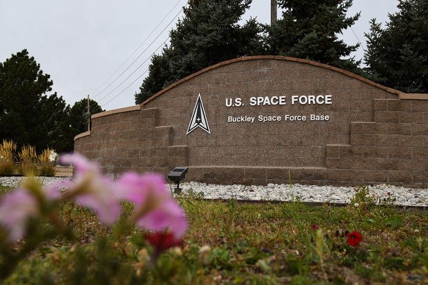 The Buckley Space Force Base sign is photographed July 7, 2021