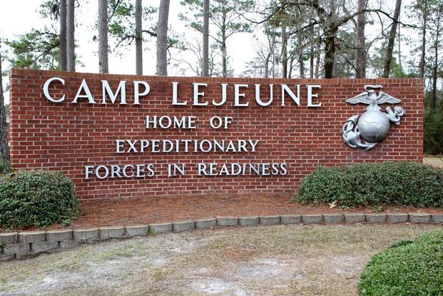 A welcome sign stands outside of the Holcomb Gate on Marine Corps Base (MCB) Camp Lejeune, North Carolina, Jan. 8, 2008. 