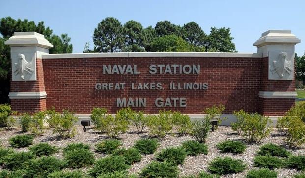 Sign for Naval Station Great Lakes' main gate.