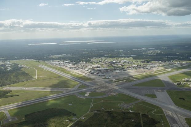 An aerial view of Marine Corps Air Station (MCAS) Cherry Point, North Carolina, Sept. 18, 2019.