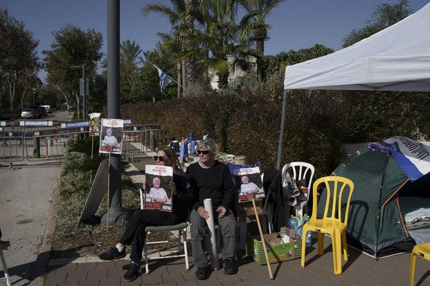 Relatives and friends of hostages camp outside the private residence of the Israeli Prime Minister.