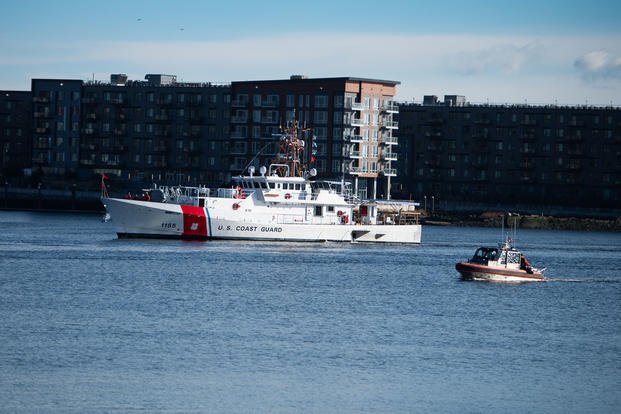 USCGC Melvin Bell (WPC 1155) is escorted by U.S. Coast Guard Station Boston to Base Boston