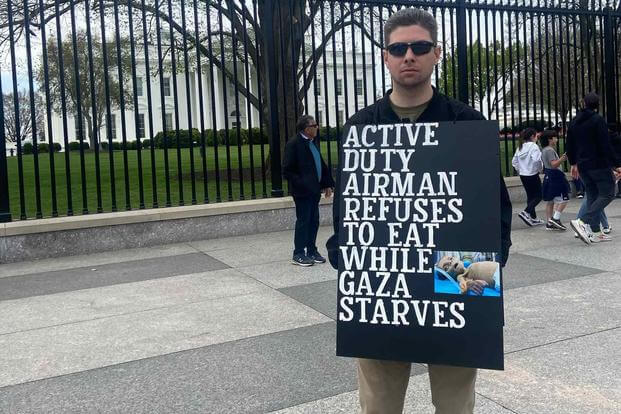 Airman Starts Hunger Strike at White House over Gaza, Inspired by Another Airman’s Self-Immolation Death