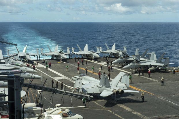 flight deck of the Nimitz-class aircraft carrier USS Theodore Roosevelt