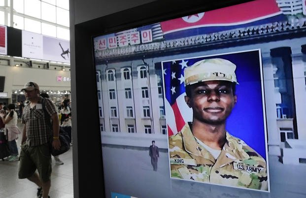 American soldier Travis King during a news program in Seoul 