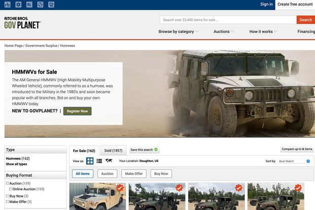 GovPlanet hosts weekly auctions where you can buy a surplus military vehicle from your couch. (GovPlanet)