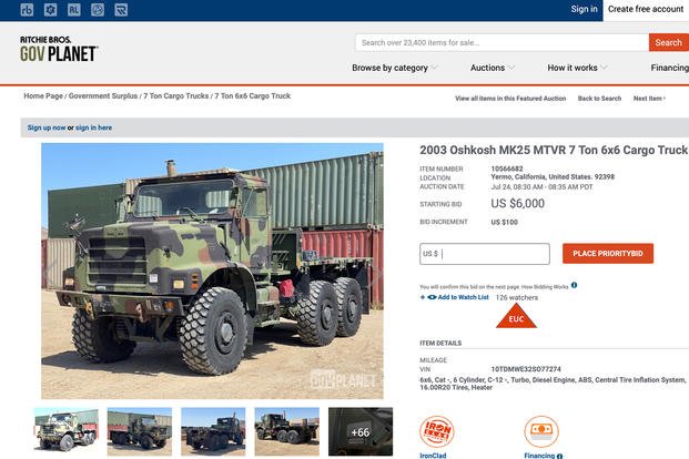 Don’t expect your dream truck to sell for the starting price, but you can still get a surprisingly good deal on a surplus military vehicle at auction. 