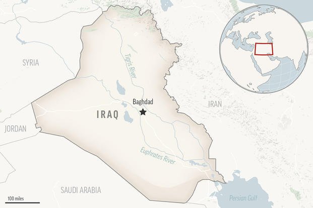 This is a locator map for Iraq with its capital, Baghdad.