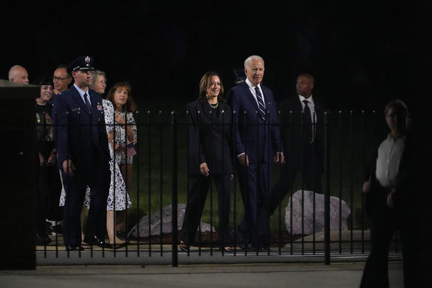 President Joe Biden and Vice President Kamala Harris greet prisoners freed by Russia