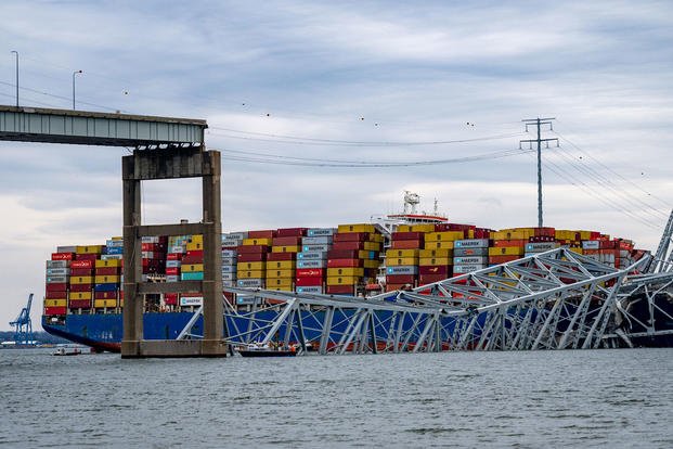 Twisted structure and road decking from the Francis Scott Key Bridge