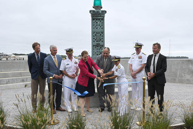  The Naval Academy celebrated the completion of the Farragut Sea Wall with a ribbon cutting ceremony