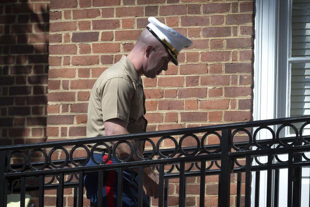 Marine Maj. Joshua Mast, arrives at Circuit Court for a hearing in an ongoing custody battle over an Afghan orphan