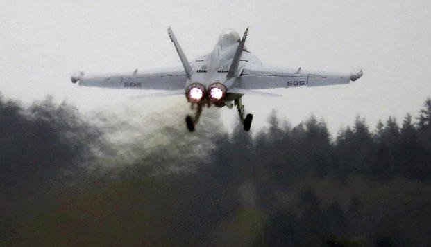 An EA-18G Growler takes off from Naval Air Station Whidbey Island, Washington. 