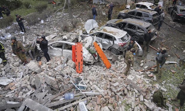 rubble after Russia attacked the city with guided bombs overnight in Zaporizhzhia, Ukraine