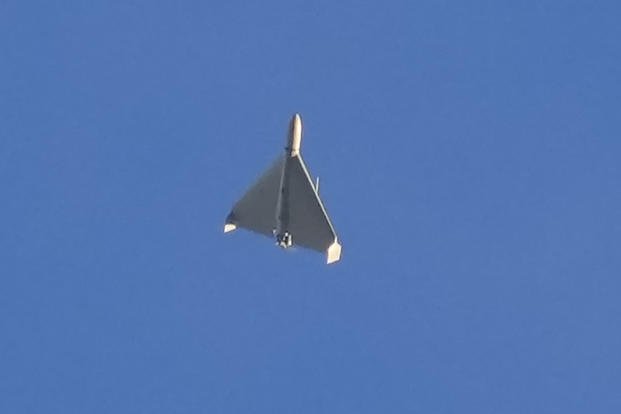 An Iranian Shahed exploding drone launched by Russia