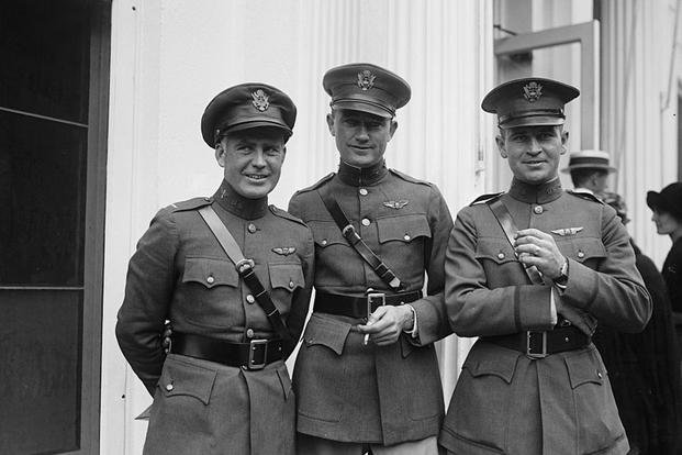 (From left) Army Air Service Lts. Erik Nelson, Lowell Smith and Leigh Wade are shown at the White House in September 1924. 