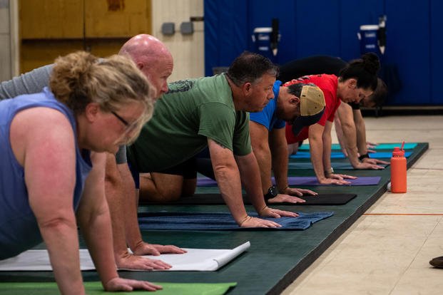 U.S. Army Garrison Kwajalein Military Welfare and Recreation holds a sunrise yoga class at the Corlett Recreation Center, Kwajalein Atoll, in the Republic of the Marshall Islands. 