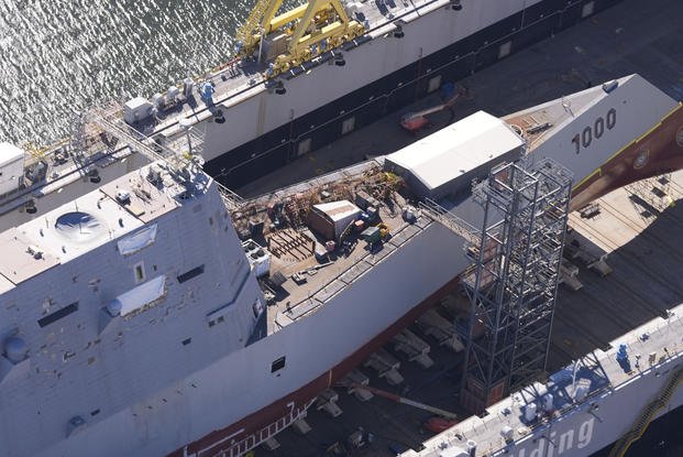 The USS Zumwalt at the Huntington Ingalls shipyard in Pascagoula, Mississippi.