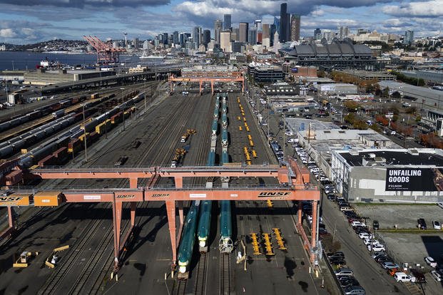 During the Boeing Machinists strike, more than a dozen 737 Max fuselages heading to Renton, Washington, were stored on train cars in a railyard just south of the stadiums in Seattle, unable to be finished.