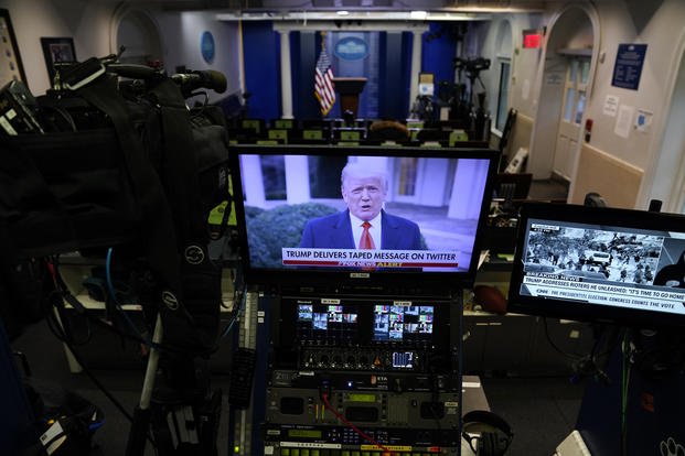 President Donald Trump delivers a statement after rioters stormed the Capitol