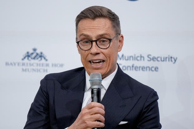 President of Finland speaks as part of a panel discussion. 