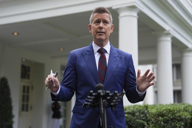Transportation Secretary Sean Duffy speaks to the media at the White House
