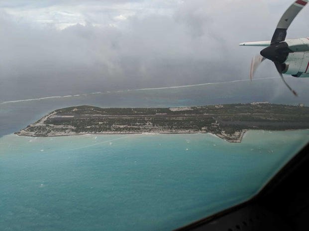 HC-130 Hercules aircraft approaching Johnston Atoll