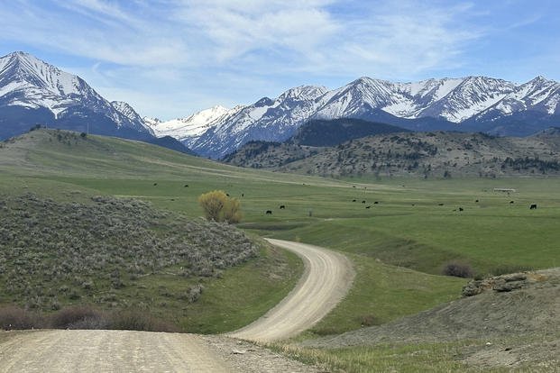 A dirt road in Sweet Grass County leading into the Crazy Mountains is seen