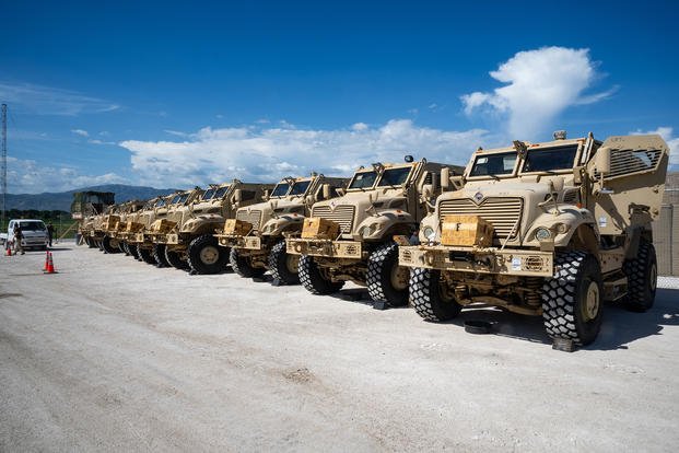 U.S. Department of Defense-supplied Mine-Resistant Ambush Protected (MRAP) vehicles in Haiti.