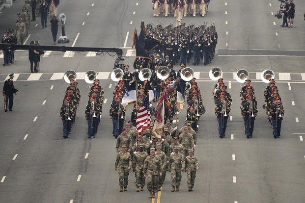 A military parade commemorating the Army's 250th anniversary.