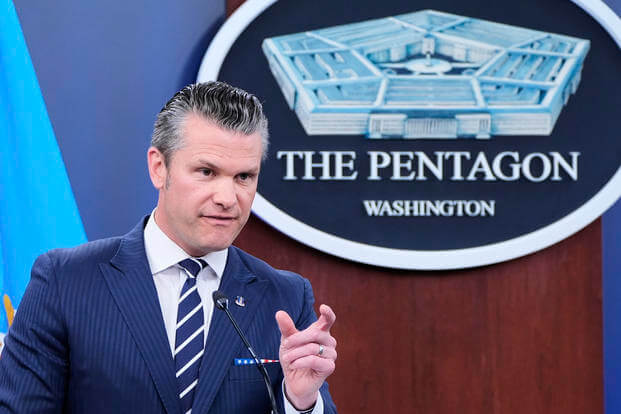 Defense Secretary Pete Hegseth speaks at the Pentagon