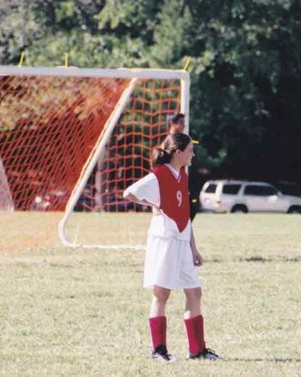 Elisabeth playing soccer in 2002