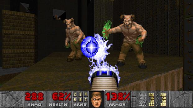 Fighting two hellknights in the original Doom