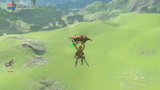 Gliding into a field in The Legend of Zelda Breath of the Wild (Switch 2)