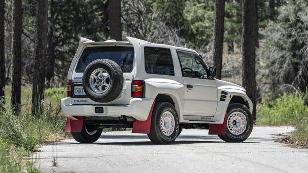 1997 Mitsubishi Pajero Evolution White Rear Angled View