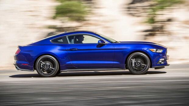 2015 Ford Mustang S550 EcoBoost Fastback Blue Side Driving