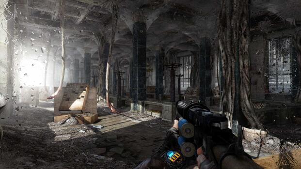 Exploring a dungeon in Metro 2033 (2010)