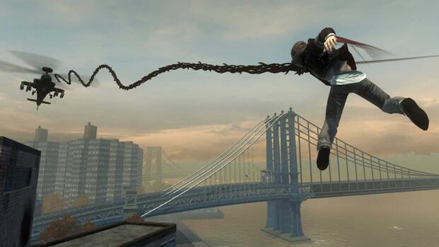 Attacking a helicopter in midair in Prototype (2009)