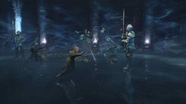 Attacking a statue with magic in Hogwarts Legacy (2023)