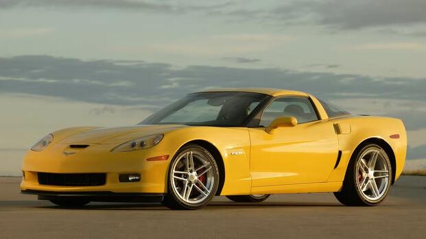 2006 C6 Chevrolet Corvette Z06, front quarter view, yellow