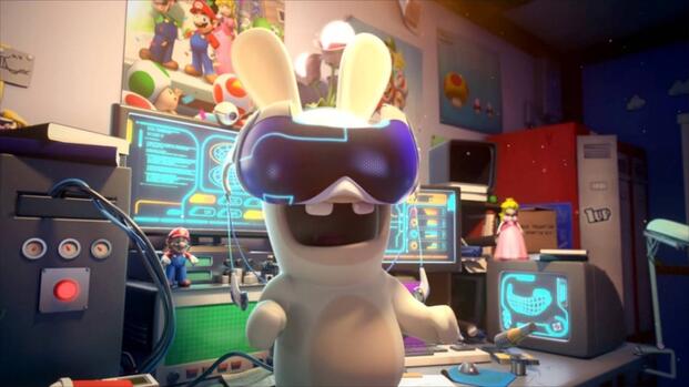 A Rabbid wearing VR goggles in Mario + Rabbids Kingdom Battle (2017)