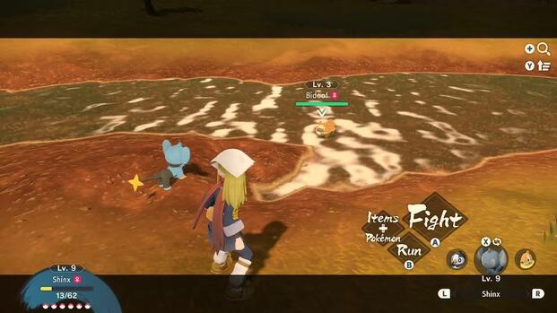 Shinx vs Bidoof in battle in Pokemon Legends Arceus (2022)