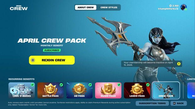 fortnite crew pack promo april